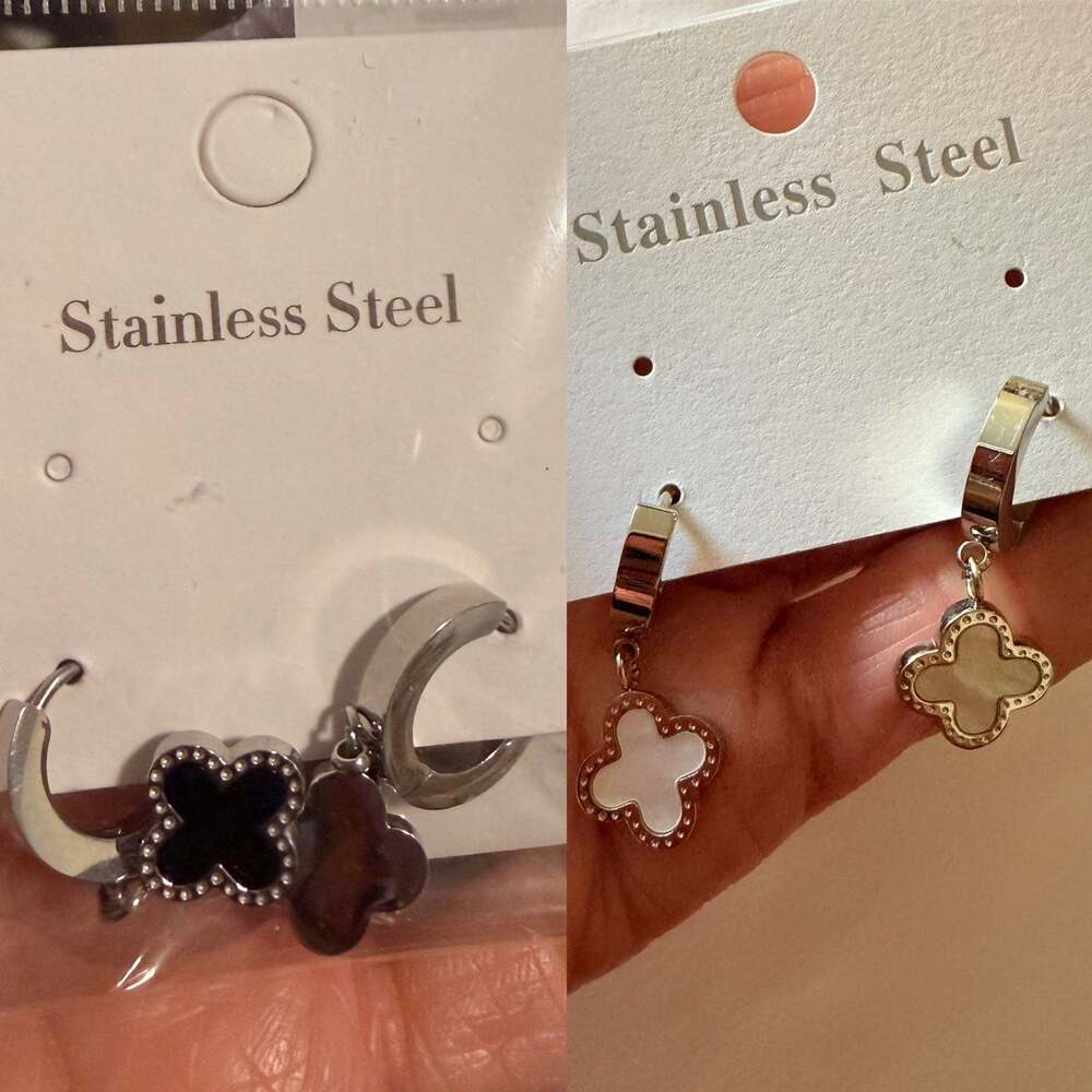 Set of stainless steel huggie earrings